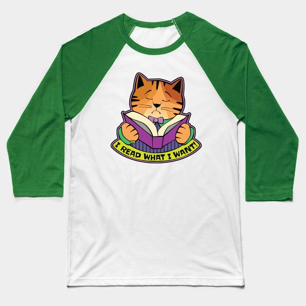 I Read What I Want Cat Baseball T-Shirt by Sue Cervenka